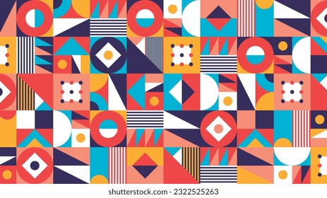 Geometric mosaic, Bauhaus pattern. Modern geometry figure, shape. Bauhaus. Geometric mosaic. Minimal mural texture. Scandinavian. Geometric mosaic print. retro wallpaper. Vector illustration