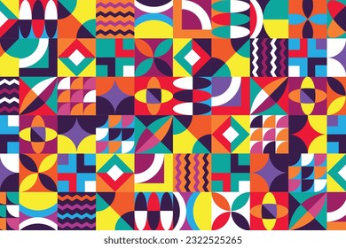 Geometric mosaic, Bauhaus pattern. Modern geometry figure, shape. Bauhaus. Geometric mosaic. Minimal mural texture. Scandinavian. Geometric mosaic print. retro wallpaper. Vector illustration