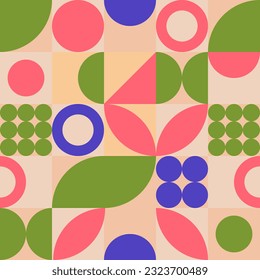 Geometric mosaic, bauhaus pattern. Modern geometry figure, shape and elements. Scandinavian. Geometric mosaic print. 50s, 60s, retro wallpaper Vector illustration