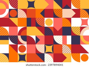 Geometric mosaic, Bauhaus pattern. Modern geometry figure, shape. Bauhaus. Geometric mosaic. Minimal mural texture. Scandinavian. Geometric mosaic print. retro wallpaper. Vector illustration