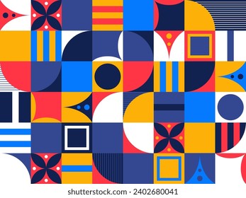 Geometric mosaic, Bauhaus pattern. Modern geometry figure, shape. Bauhaus. Geometric mosaic. Minimal mural texture. Scandinavian. Geometric mosaic print. retro wallpaper. Vector illustration