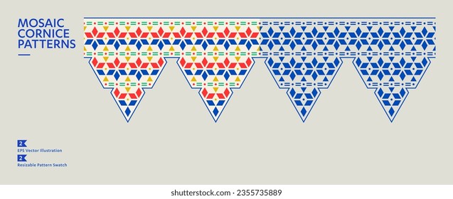 Geometric Mosaic Cornice Star Seamless Swatch Pattern Bundle Traditional Design - Background, Carpet, Rug, Wallpaper, Clothing, Wrapping Paper, Vector Illustration, Embroidery Style, Textile Ornament