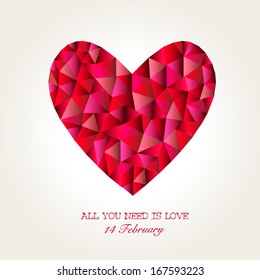  Geometric Mosaic Heart for Valentines Day background.Vector illustration