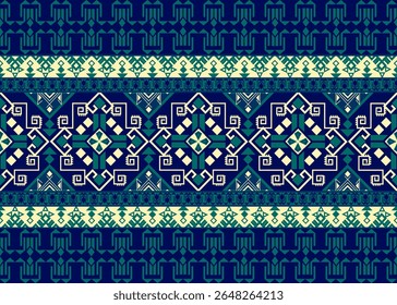 Geometric Mosaic, intricate symmetrical design blending blue and green tones, evoking a sense of tradition, balance, and timeless handcrafted textile artistry.
