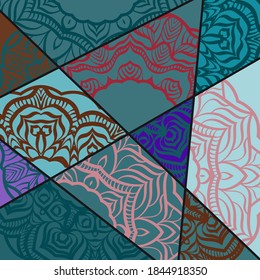 Geometric mosaic with mandala elements. Vector illustration.