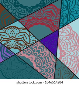 Mosaico geométrico con elementos de mandala. Ilustración vectorial.