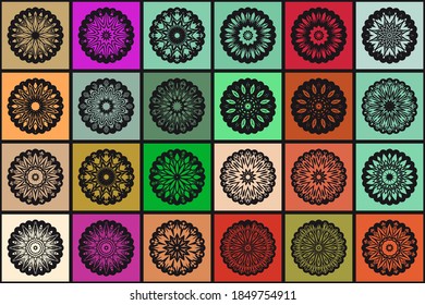 Geometric mosaic with mandala elements. Vector illustration.