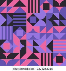 Geometric Mosaic Pattern Abstract Decorative Ornament Background Seamless Vector Purple Pink Black. SSTKabstract