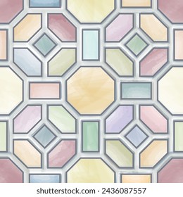 Geometric mosaic pattern. Abstract seamless texture. Cube, rhomb, hexagon stylish ornamental retro design element