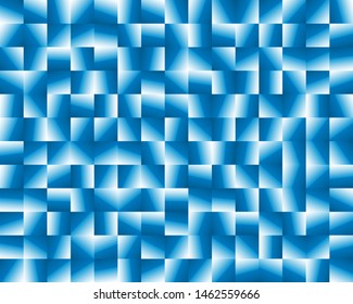 Geometric mosaic pattern with gradients with different angles. Vector illustration. Blue color.
