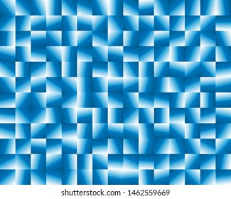 Geometric mosaic pattern with gradients with different angles. Vector illustration. Blue color.
