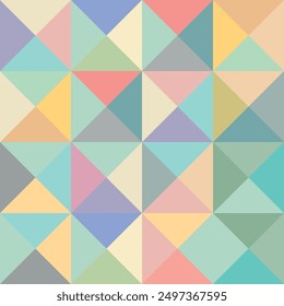 Ein geometrisches Mosaikmuster aus pastellfarbenen Pyramidenfarben