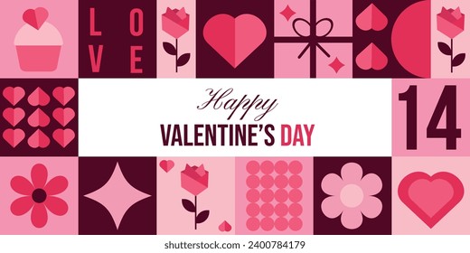 Geometric mosaic pattern for Valentine's day. The concept of love. Modern design for banner,postcard,poster,wallpaper.