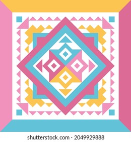 Geometric mosaic poster with simple shapes squares and triangles in simmetrical composition. Abstract geometric background for patchwork, wallpaper, carpet, textile  print