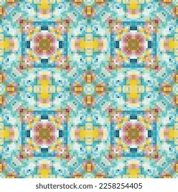 Geometric mosaic seamless pattern design, Repeat textile design, Surface design.