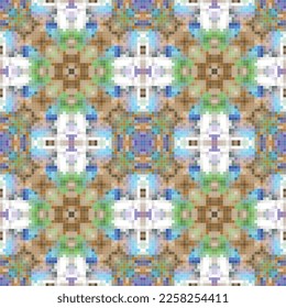 Geometric mosaic seamless pattern design, Repeat textile design, Surface design.