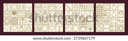 Geometric mosaic set retro pattern with fast food line delivery. Menu backgrounds for pizzerias incorporating a colorful fast food mosaic.