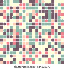 Geometric mosaic of squares on a white background. Muted shades.