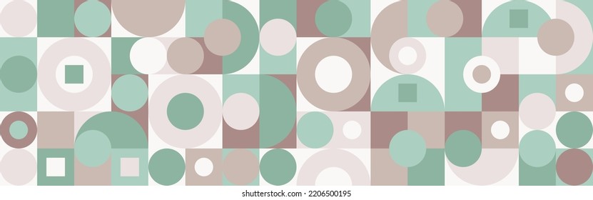 Geometric mosaic in trendy coffee shades, texture of circles and squares for textiles or wallpapers. Green and brown background for cover template.