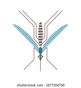 Geometric mosquito colorful icon. Flying parasitic insect with wings and sting in flat design.