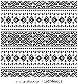 geometric motif seamless pattern vector design. illustration of traditional motifs pattern with tribal design in black and white color
