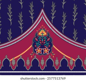 Geometric motifs intertwined Border with subtle botanical elements for versatile wallpapers, gift wraps, and fabric prints.