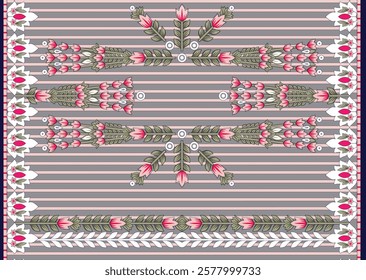 Geometric motifs intertwined with subtle botanical elements for versatile wallpapers, gift wraps, and fabric prints.