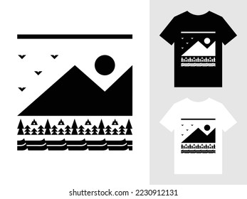 Geometric Mountain Badge Logo T-Shirt Design Vector