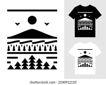 Geometric Mountain Badge Logo T-Shirt Design Vector
