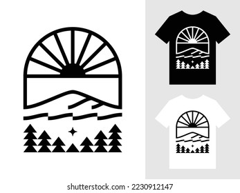 Geometric Mountain Badge Logo T-Shirt Design Vector