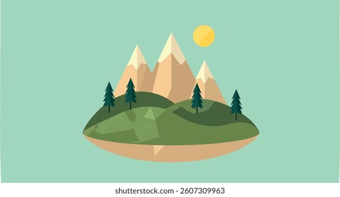 geometric mountain landscape with green and trees