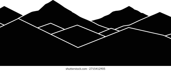 Geometrische Berglandschaft Silhouette Vektorgrafik für moderne Outdoor-Abenteuer und Reise-Logos.