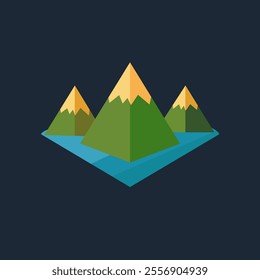 Geometric Mountain Landscape with Snow-Capped Peaks and Blue Base