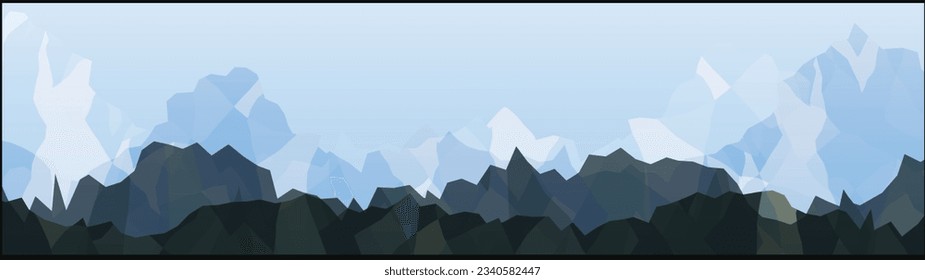 geometric mountain landscape, sunset background, wide panorama banner