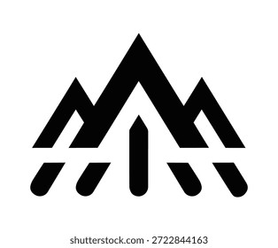 "Geometrische Bergspitzen mit vertikalen Strahlelementen in symmetrischem Schwarz-Design"