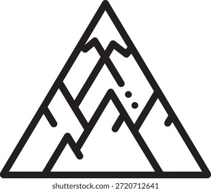 Paisaje geométrico de la cordillera. Diseño Abstractas de la cumbre del triángulo. Emblema minimalista de aventura al aire libre con líneas limpias.