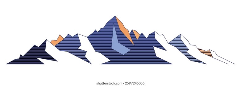 Geometric mountain range stylization, multicolor drawing on white background, minimalistic mountain landscape, vector design