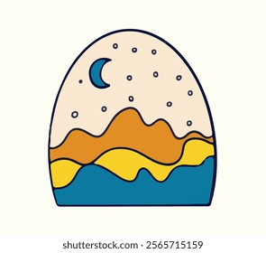 Geometric Mountain Scene with Night Sky