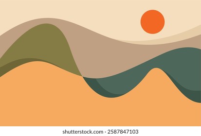 geometric Mountain and sun layout design in oriental style