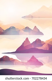 Geometric Mountain and Sunset Background - Vector Illustration