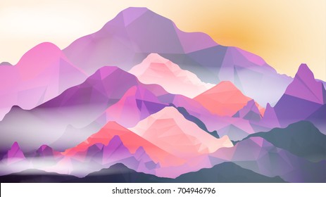 Geometric Mountain and Sunset Background - Vector Illustration