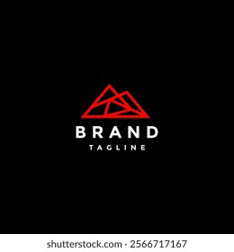 Geometric Mountain Triangle Lines Logo Design. Red Mountain Triangle Frame Logo Design.