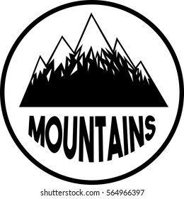 Geometric mountains in a circle. Vector Logo template. Black and white illustration. Stencil drawing.