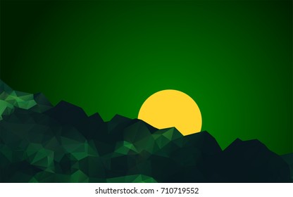 geometric mountains dark green landscape at sunset