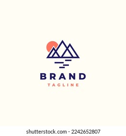 Geometric Mountains Line Logo Design. Three Triangles Icon Forming Mountains Symbol Logo Design.