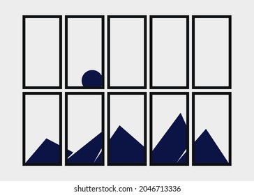 Geometric Mountains silhouette landscape art poster illustration