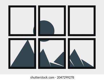 Geometric Mountains silhouette landscape art poster illustration