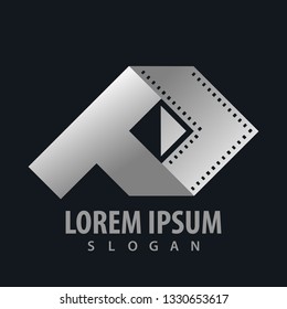 Geometric movie ribbon media play logo concept design. Symbol graphic template element 