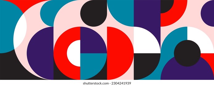 Geometric mozaic background bauhaus flat simple lux design. Packet of Minimalist geometric artwork poster full of colors with simple shapes and figures for web banners, branding, wallpaper.