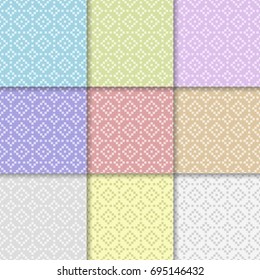 Geometric multi colored collection of seamless patterns for wallpapers and textile. Vector illustration